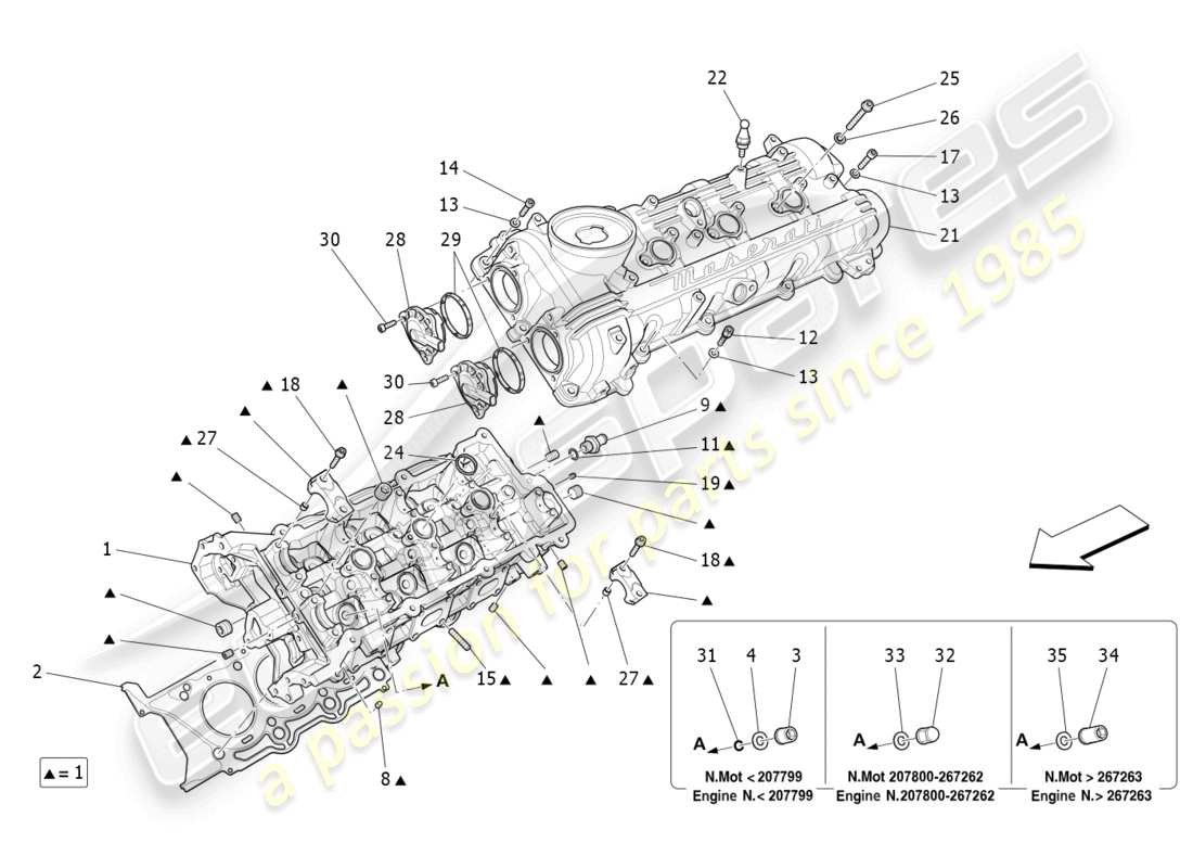 maserati ghibli (2017) diagramma delle parti della testata del cilindro sinistra