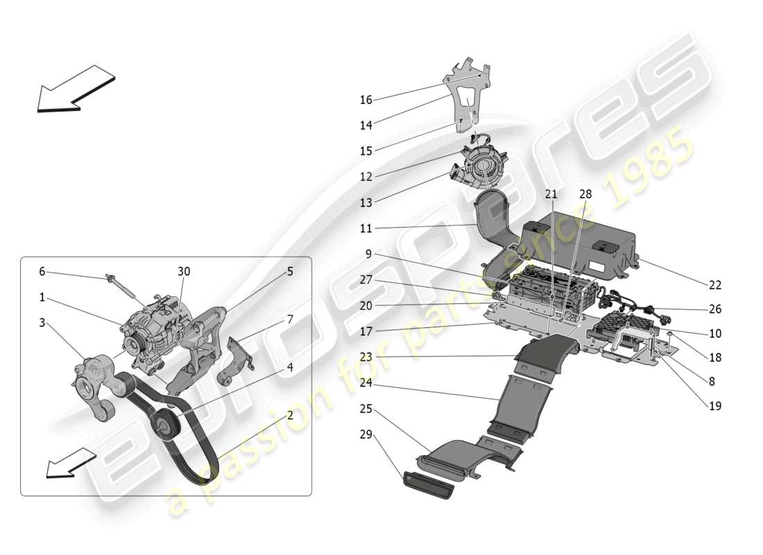 maserati grecale gt (2023) diagramma delle parti di generazione e accumulo di energia