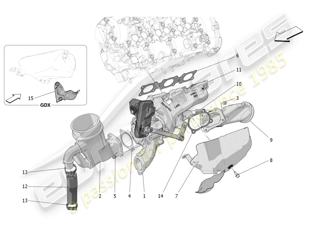 maserati grecale trofeo (2023) sistema turbocompressore: schema particolare dell'attrezzatura