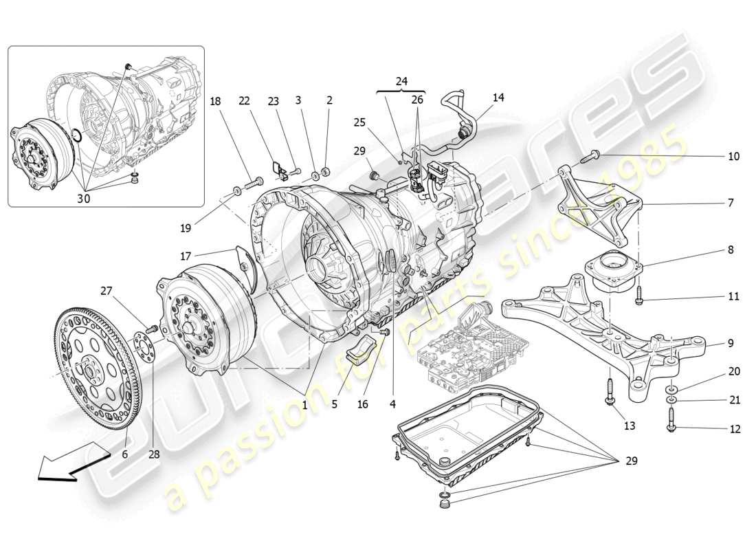 maserati ghibli (2017) diagramma delle parti degli alloggiamenti del cambio