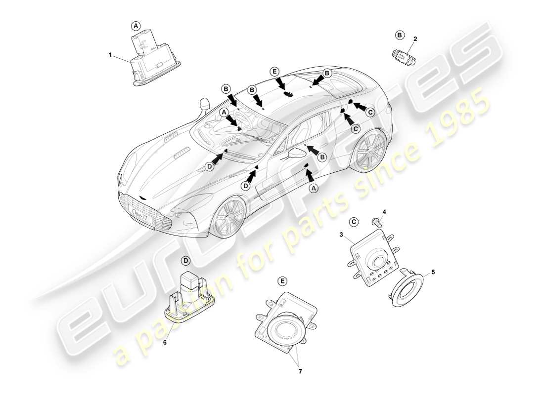 aston martin one-77 (2011) illuminazione di cortesia diagramma delle parti