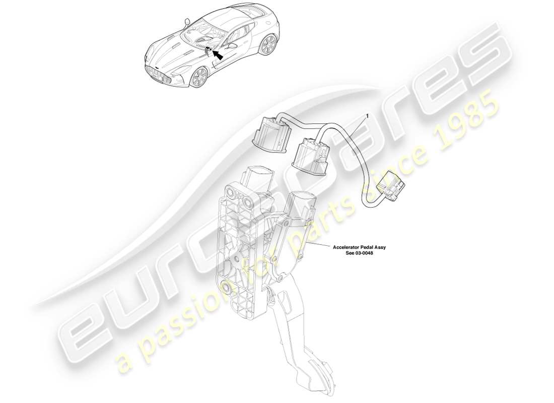 aston martin one-77 (2011) diagramma delle parti del cablaggio di collegamento del pedale dell'acceleratore