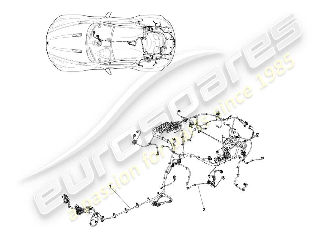 aston martin one-77 (2011) diagramma delle parti del cablaggio dell'estremità posteriore