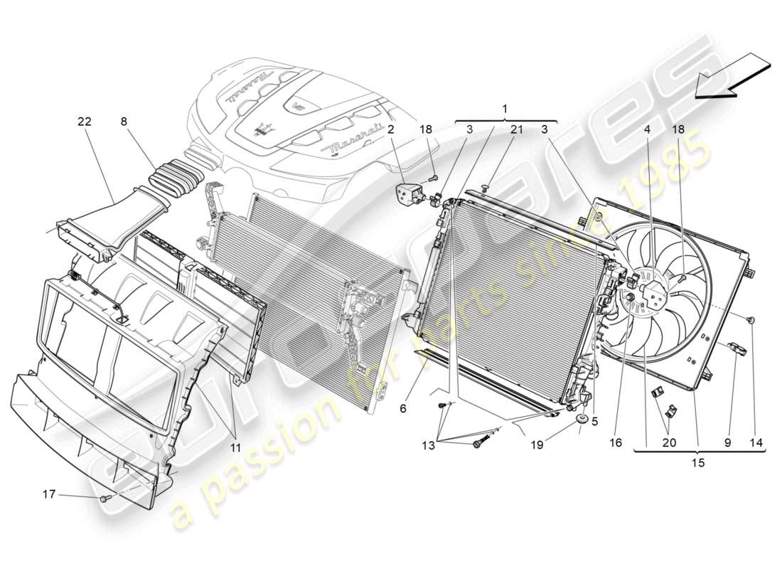 maserati levante (2020) raffreddamento: radiatori e condotti dell'aria diagramma delle parti