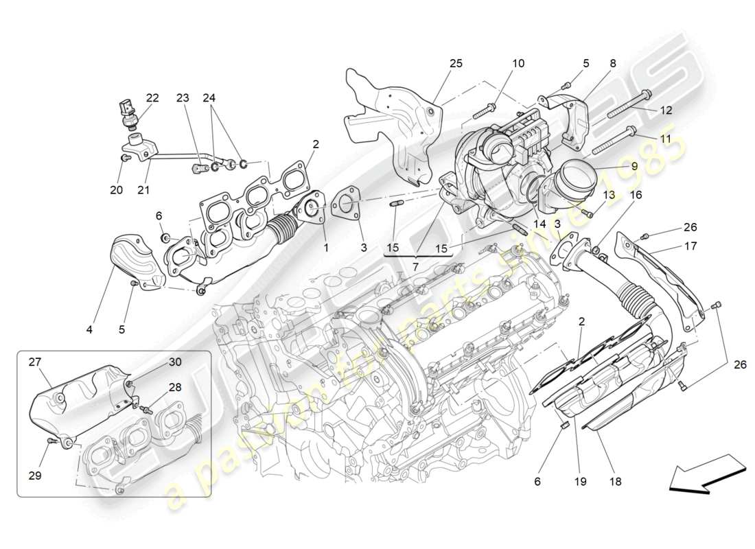 maserati ghibli (2014) sistema turbocompressore: schema particolare dell'attrezzatura