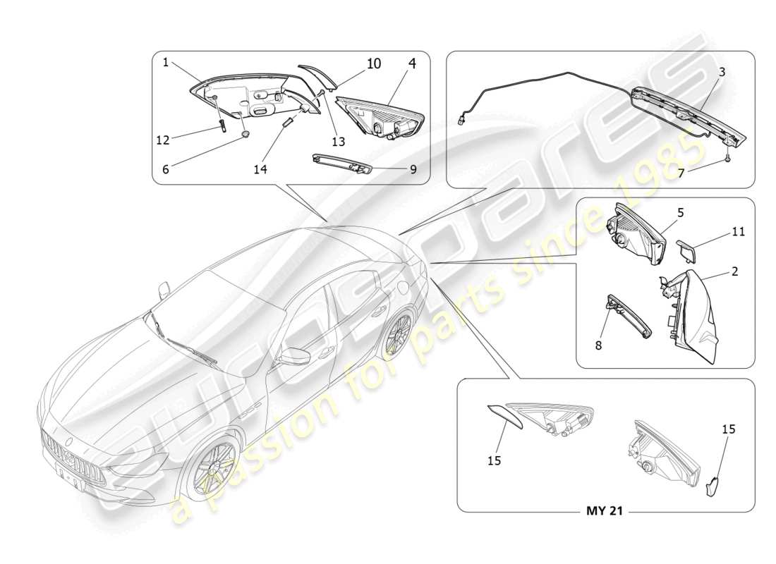 maserati ghibli (2017) diagramma delle parti dei gruppi ottici posteriori
