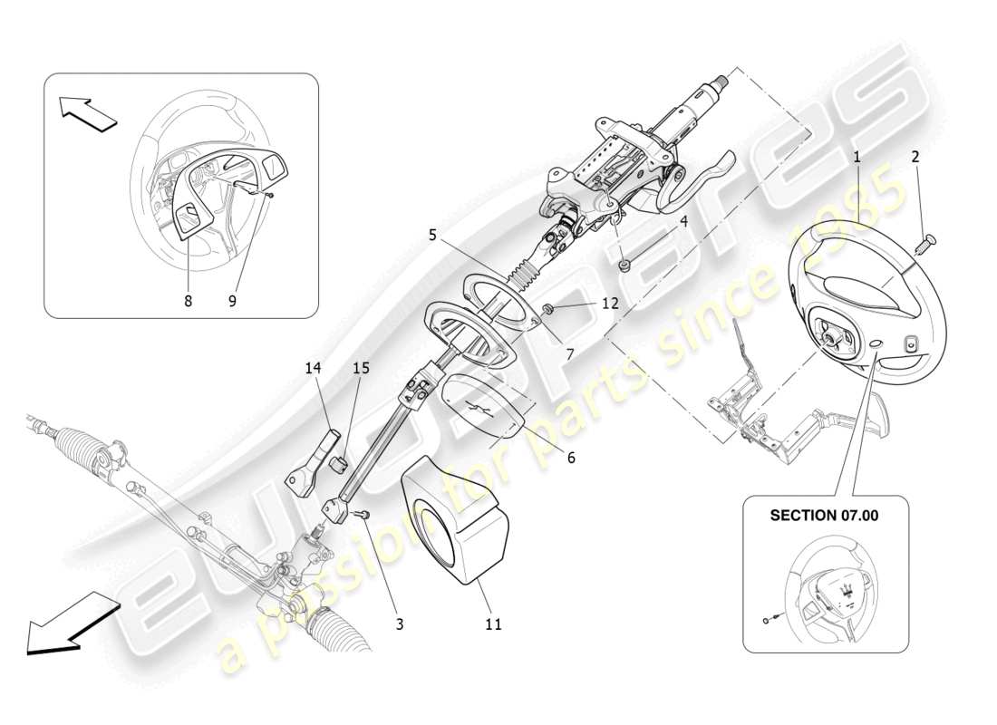 maserati levante modena s (2022) schema delle parti del piantone dello sterzo e dell'unità del volante