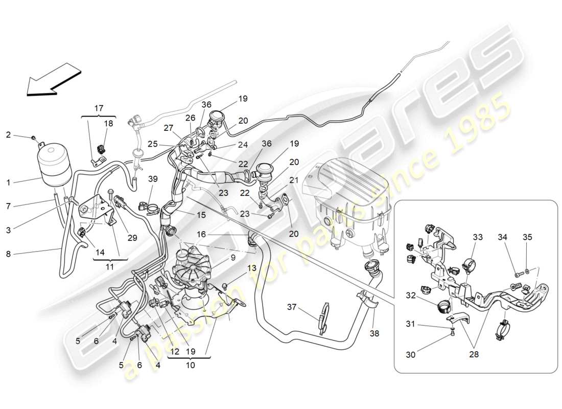 maserati levante modena s (2022) diagramma delle parti del sistema d'aria aggiuntivo