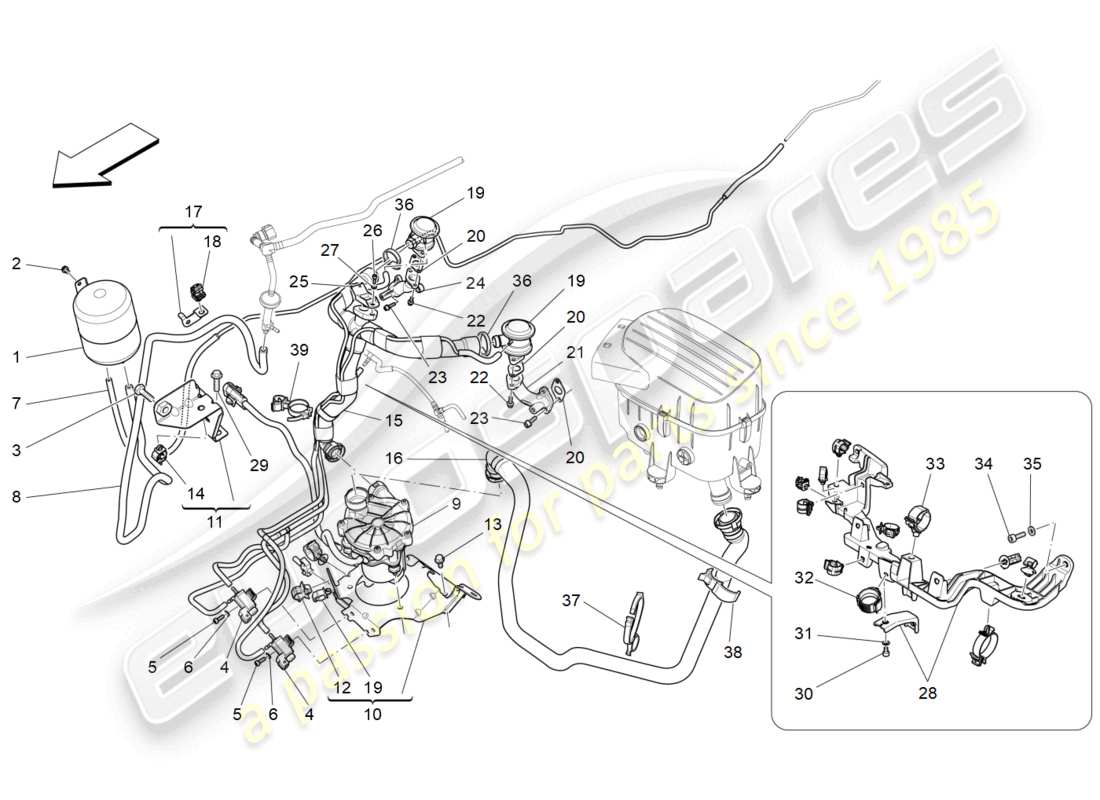 maserati levante gts (2020) diagramma delle parti del sistema d'aria aggiuntivo