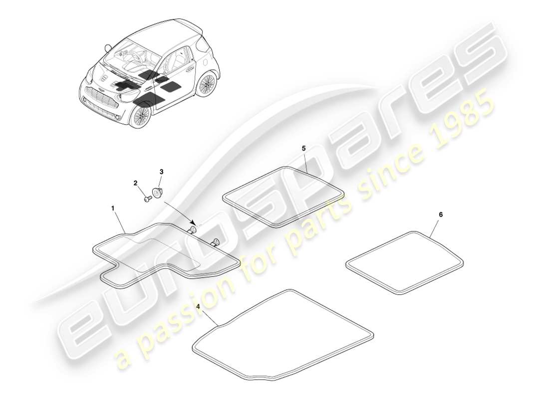 aston martin cygnet (2012) tappetini diagramma delle parti