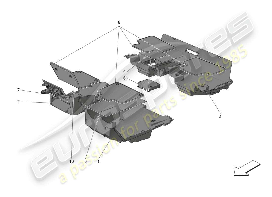 maserati grecale gt (2023) tappeti abitacolo passeggero schema delle parti