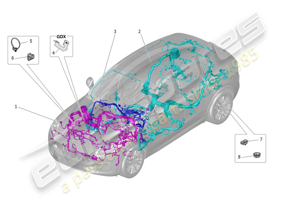 maserati grecale gt (2023) schema delle parti del cablaggio principale