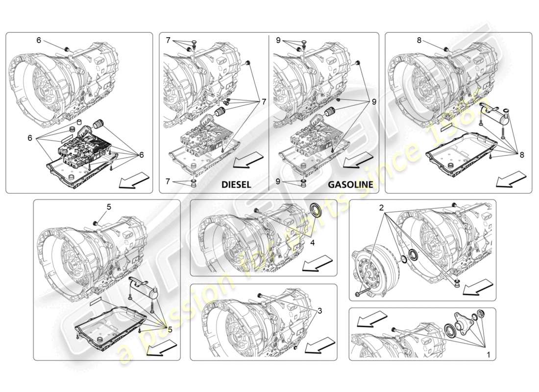 maserati ghibli (2016) diagramma delle parti degli alloggiamenti del cambio