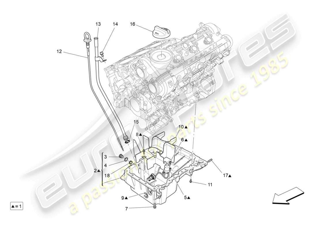 maserati ghibli (2017) sistema di lubrificazione: diagramma delle parti del circuito e della raccolta