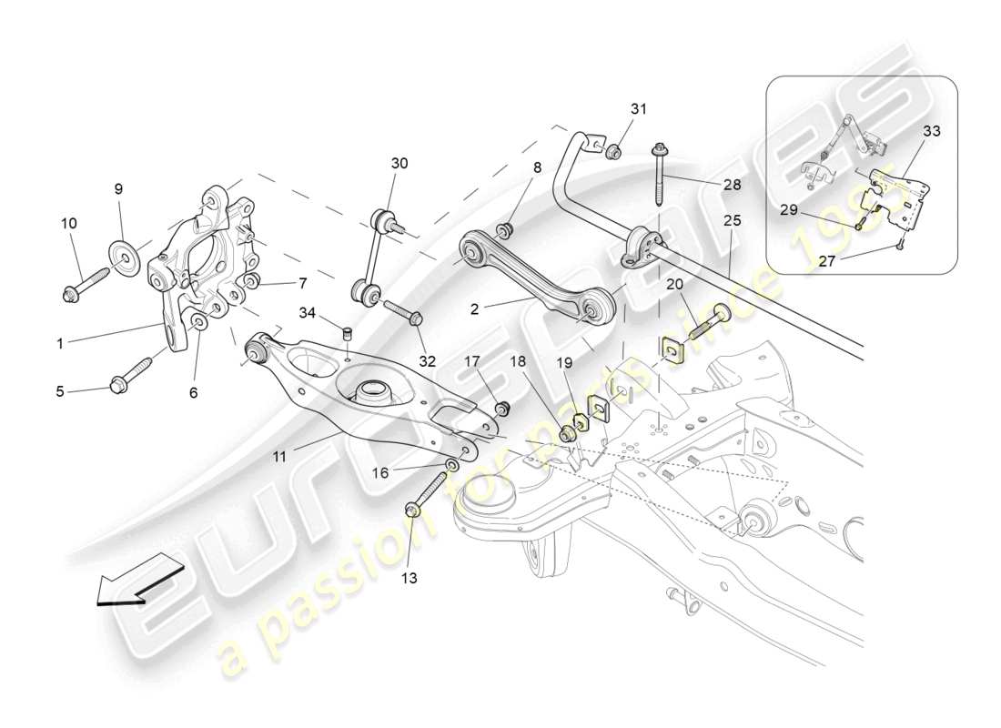 maserati ghibli (2017) diagramma delle parti della sospensione posteriore