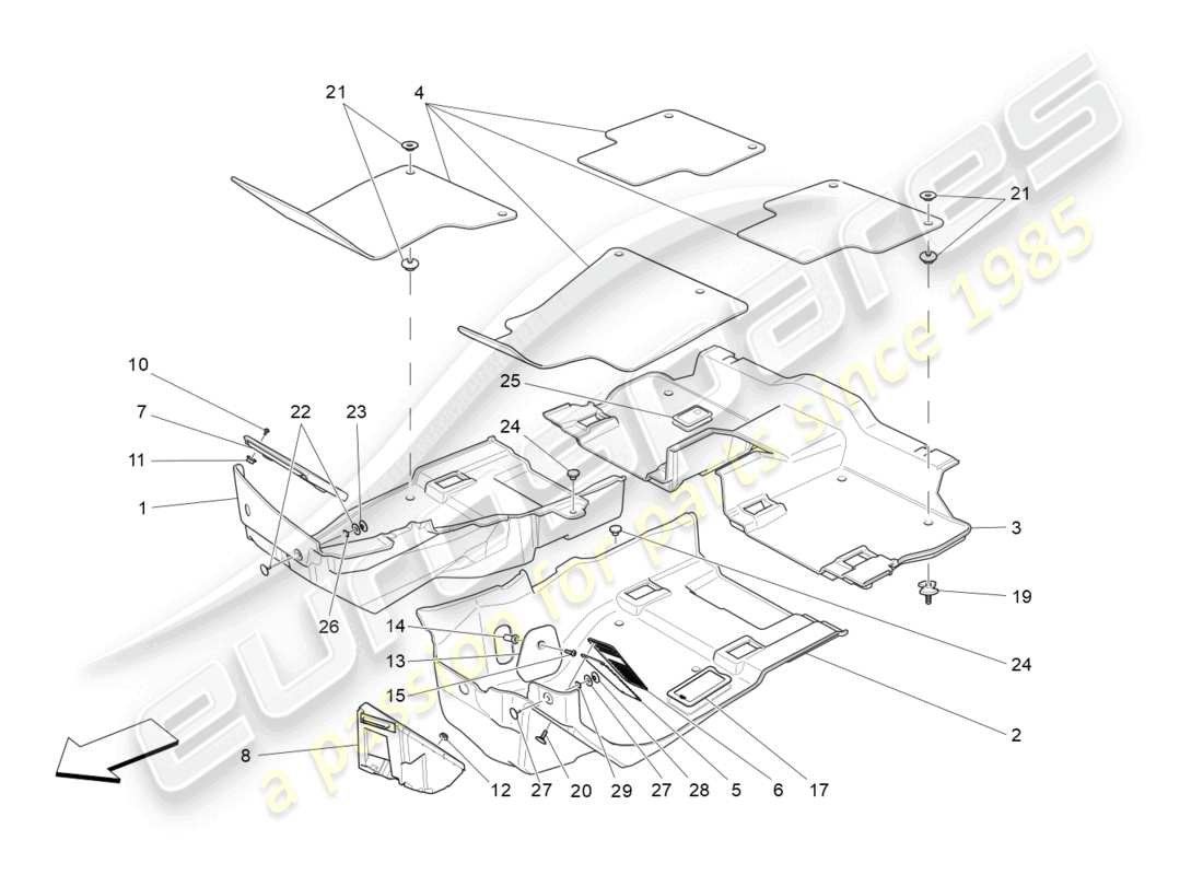 maserati levante (2020) tappetini abitacolo diagramma delle parti