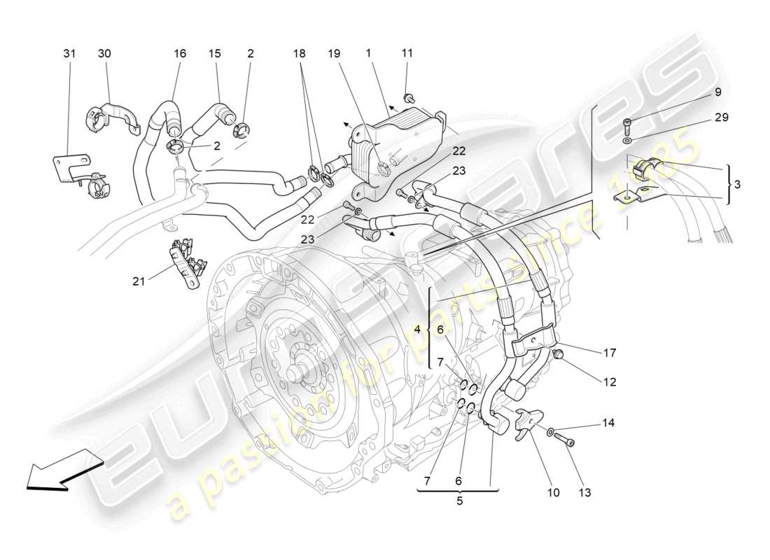 maserati levante gts (2020) diagramma delle parti di raffreddamento dell'olio del cambio e della lubrificazione