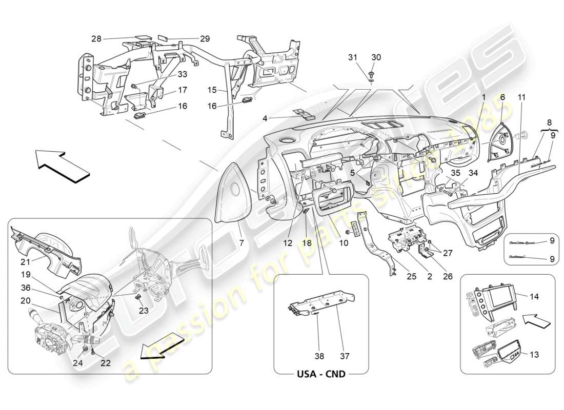 maserati grancabrio mc (2013) diagramma delle parti dell'unità del cruscotto