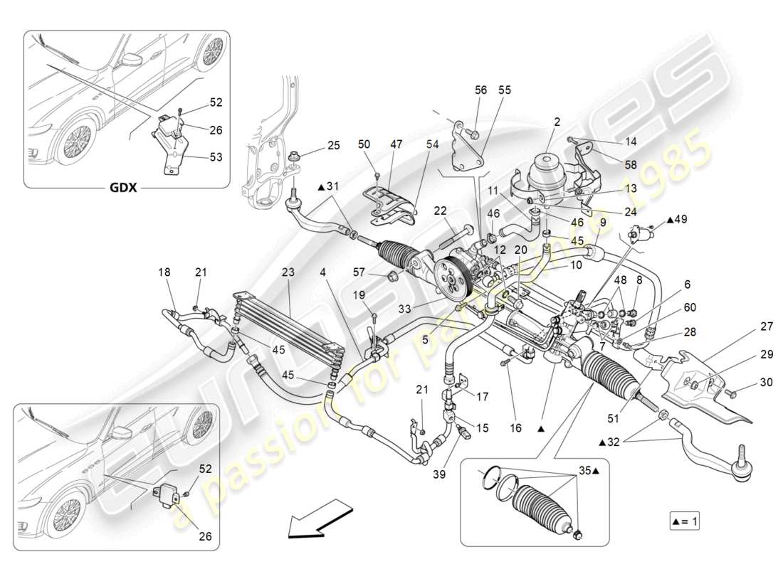 maserati levante (2017) unità cremagliera sterzo completa diagramma delle parti