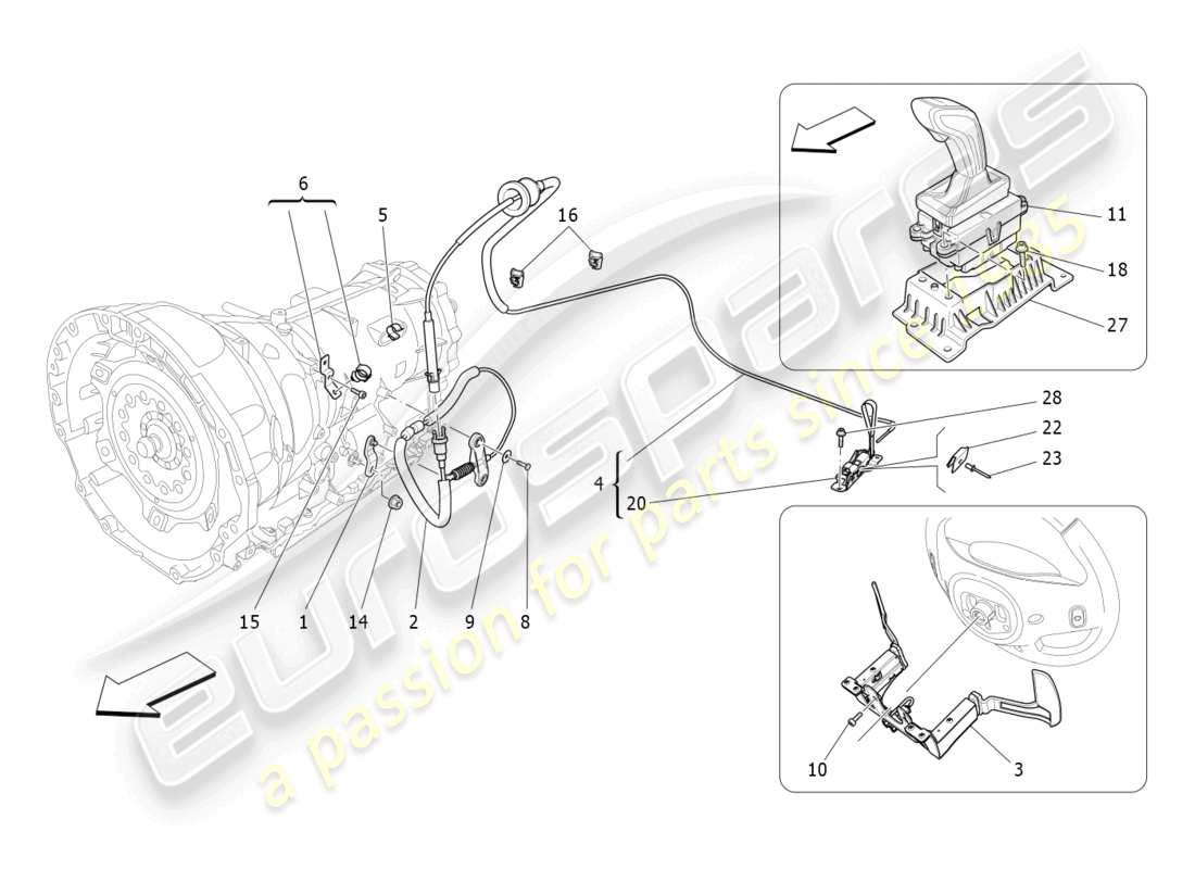 maserati ghibli fragment (2022) comandi del conducente per il diagramma delle parti del cambio automatico