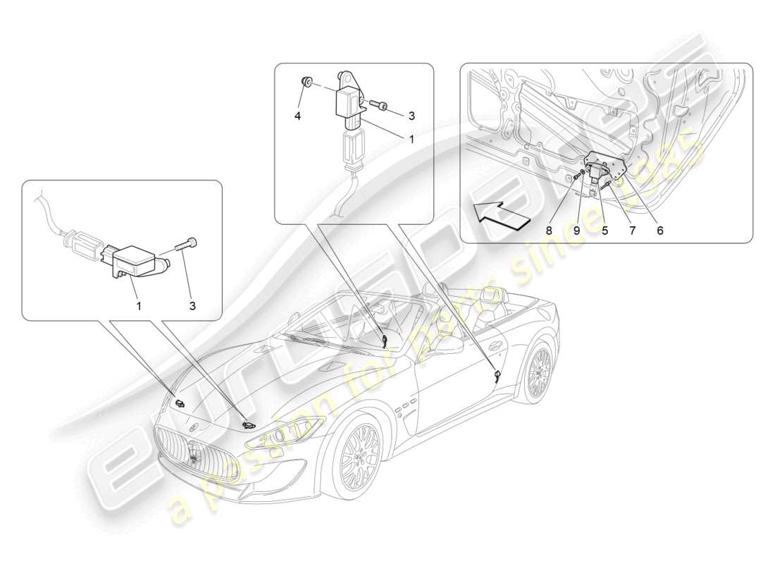 maserati grancabrio mc (2013) sensori d'urto diagramma delle parti
