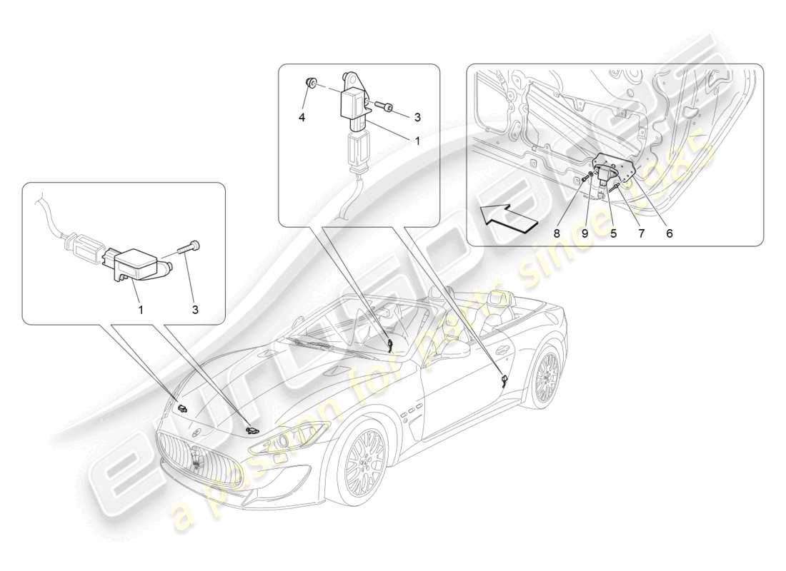 maserati grancabrio mc (2013) diagramma delle parti dei sensori di collisione