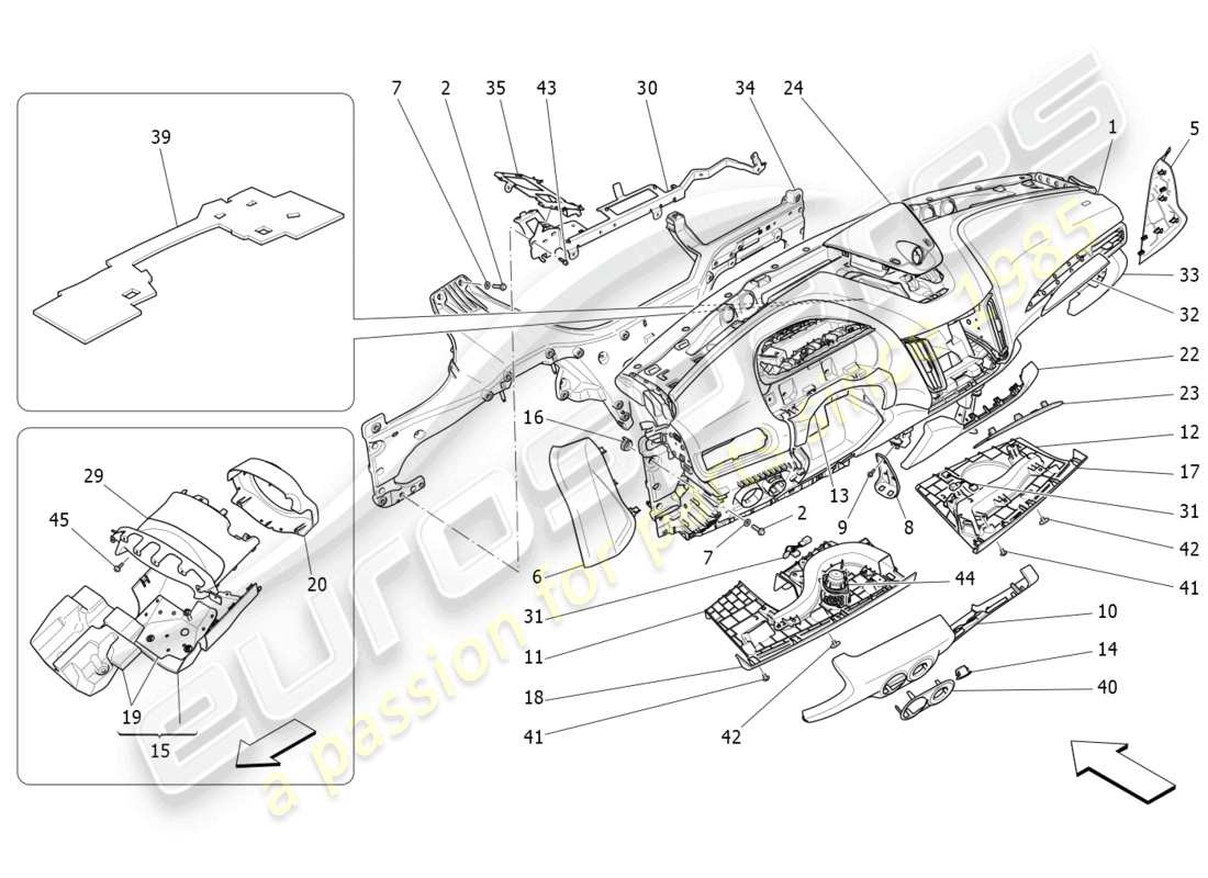 maserati levante gts (2020) diagramma delle parti dell'unità del cruscotto