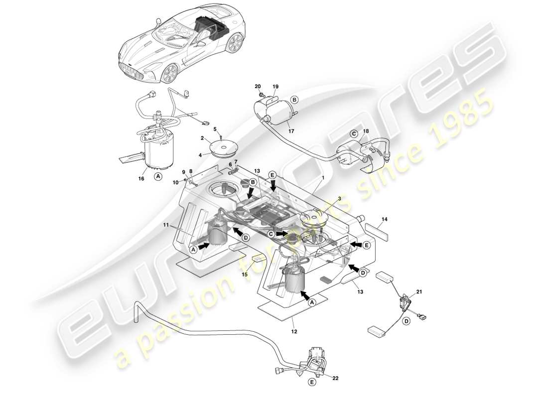 aston martin one-77 (2011) complessivo serbatoio carburante diagramma delle parti