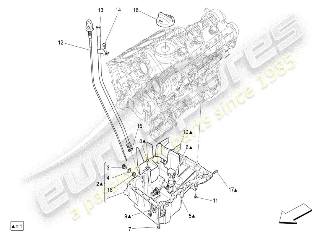 maserati ghibli (2019) sistema di lubrificazione: diagramma delle parti del circuito e della raccolta