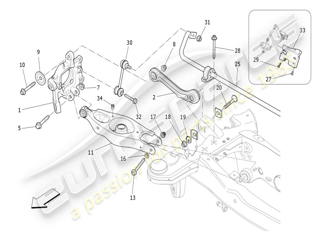 maserati ghibli (2019) diagramma delle parti della sospensione posteriore