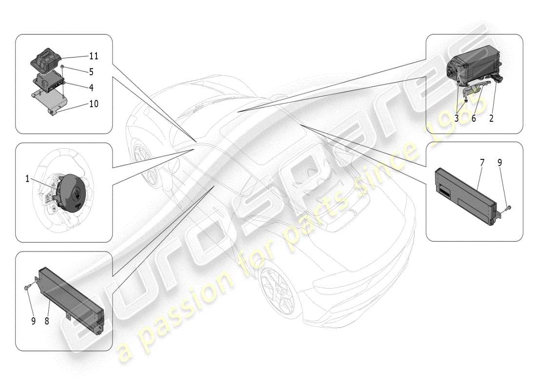 maserati mc20 (2024) sistema airbag diagramma delle parti