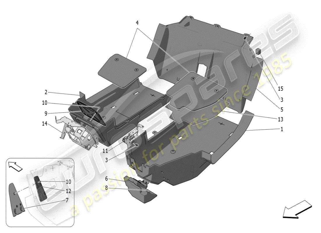 maserati mc20 (2024) tappeti abitacolo passeggero schema delle parti