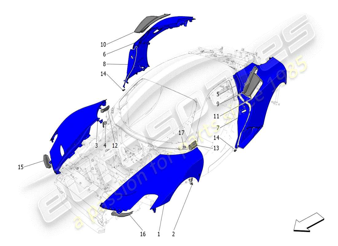 maserati mc20 (2024) rivestimento esterno schema delle parti