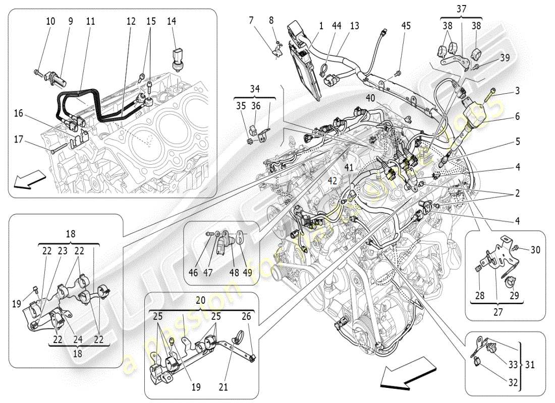 maserati ghibli (2019) controllo elettronico: diagramma delle parti di controllo dell'iniezione e della fasatura del motore
