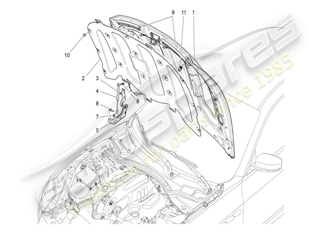 maserati ghibli (2019) diagramma delle parti del coperchio anteriore