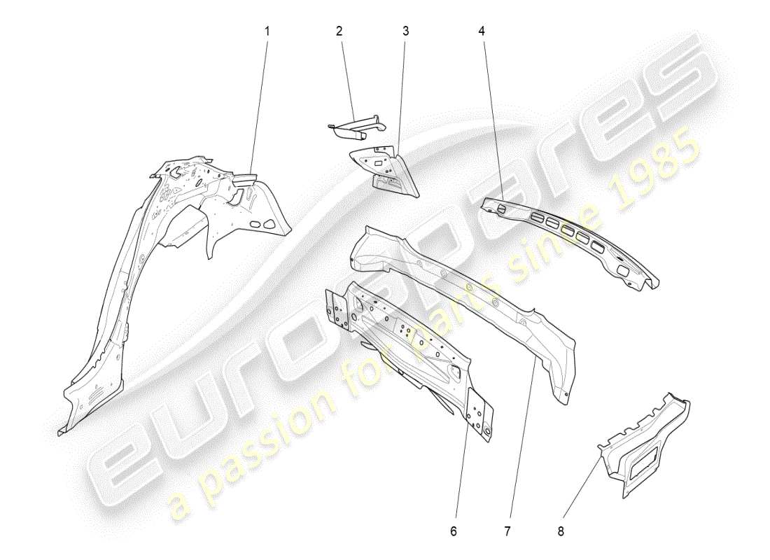 maserati ghibli (2019) schema delle parti della carrozzeria e dei pannelli di rivestimento esterni posteriori