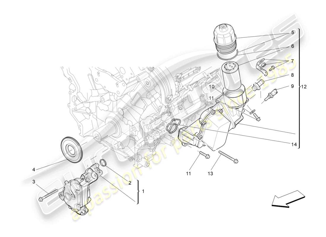 maserati ghibli (2016) sistema di lubrificazione: diagramma delle parti di pompa e filtro