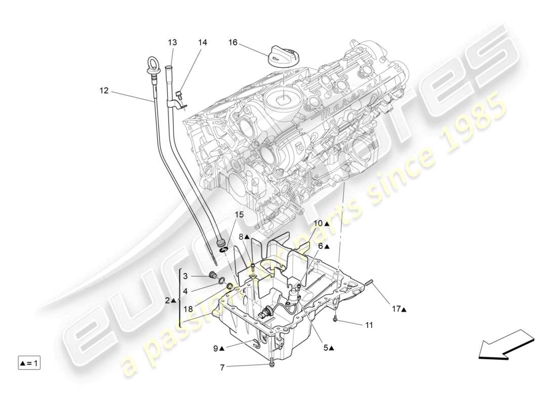 maserati ghibli (2018) sistema di lubrificazione: diagramma delle parti del circuito e della raccolta