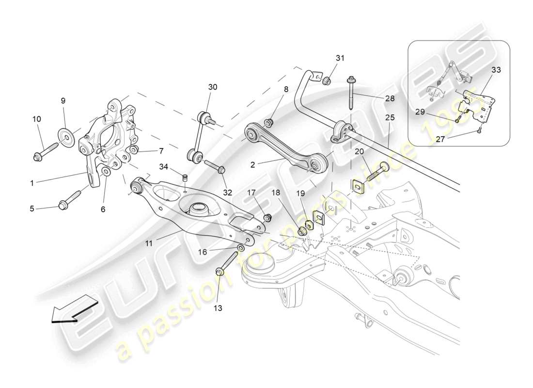 maserati ghibli (2018) diagramma delle parti della sospensione posteriore