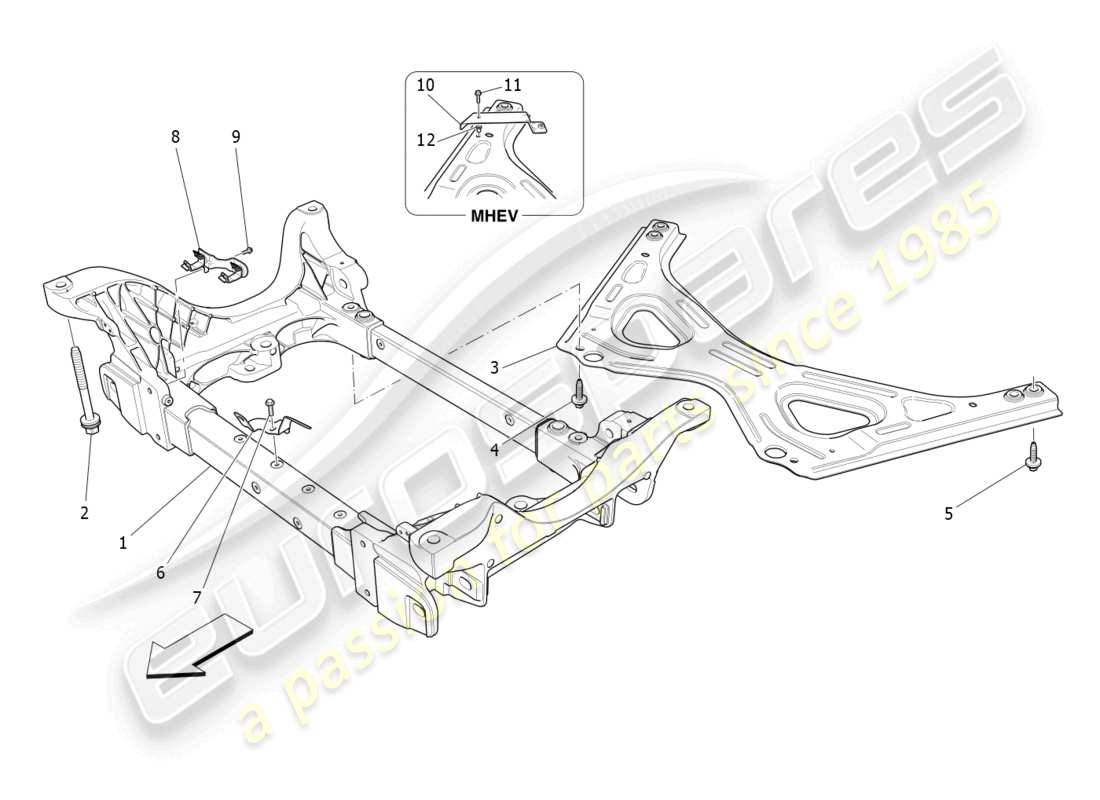 maserati ghibli (2018) schema delle parti del sottotelaio anteriore