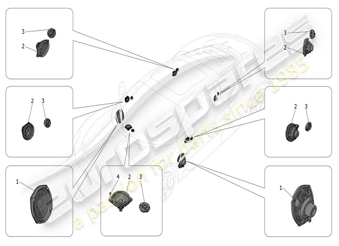 maserati mc20 (2024) sistema di diffusione sonora diagramma delle parti