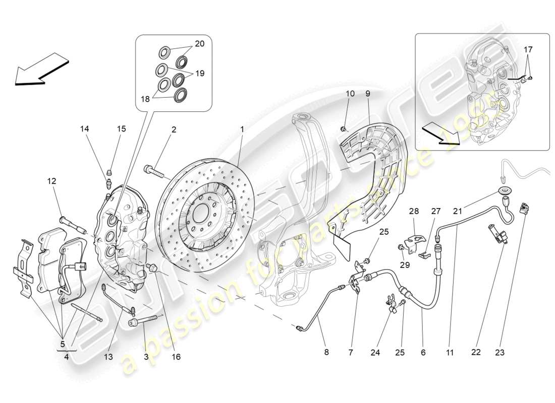 maserati levante zenga (2020) schema parziale dei dispositivi di frenatura sulle ruote anteriori