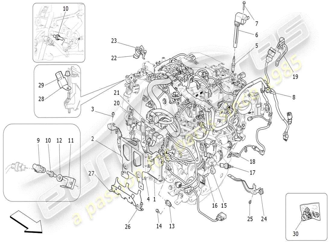 maserati ghibli (2021) controllo elettronico: diagramma delle parti di controllo dell'iniezione e della fasatura del motore