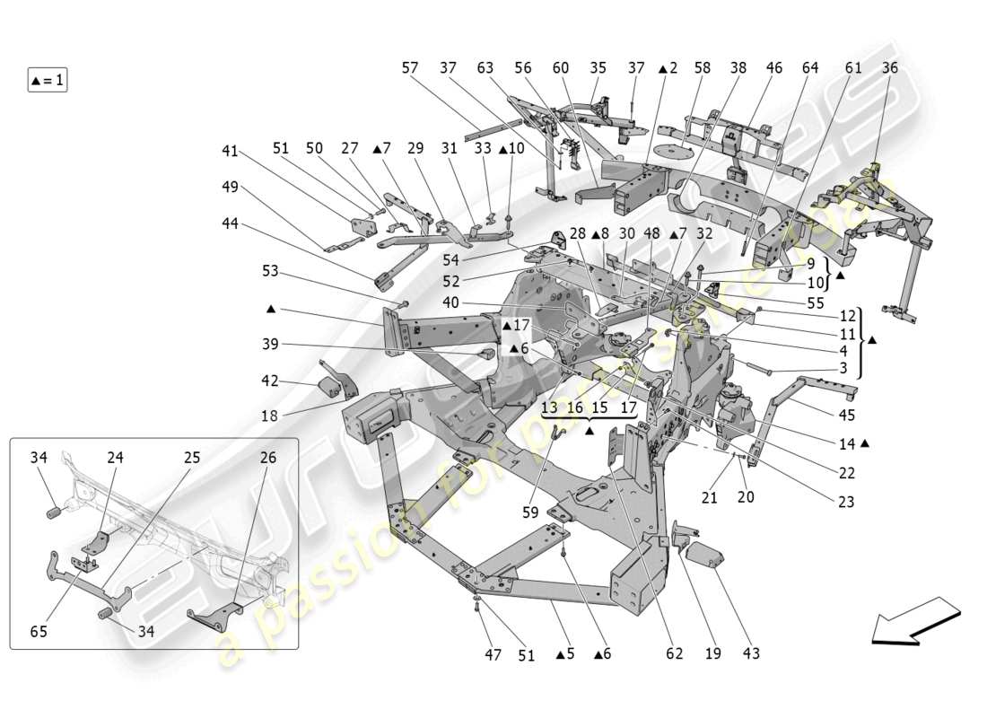 maserati mc20 (2023) schema delle parti del telaio posteriore