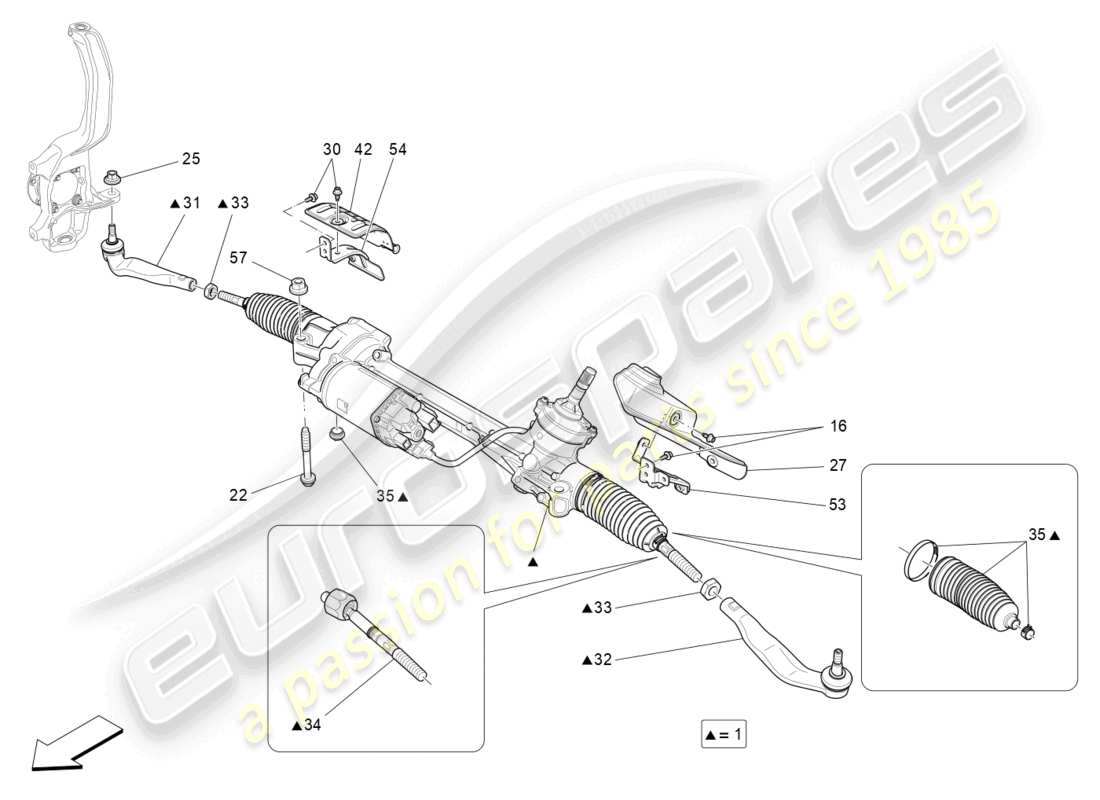 maserati levante gts (2020) unità cremagliera sterzo completa schema delle parti