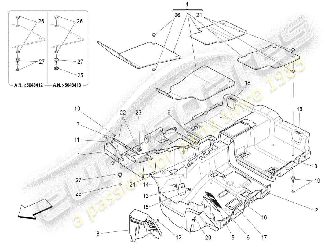maserati ghibli (2019) tappeti abitacolo passeggero schema delle parti