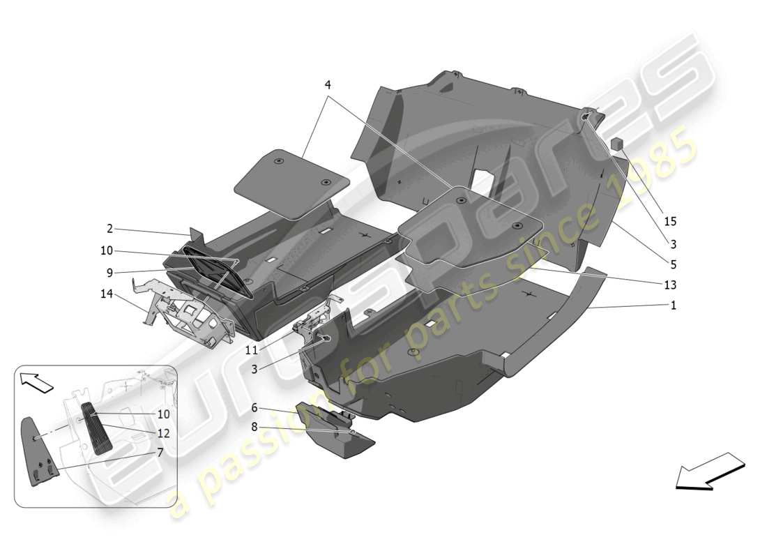 maserati mc20 (2023) tappeti abitacolo passeggero schema delle parti