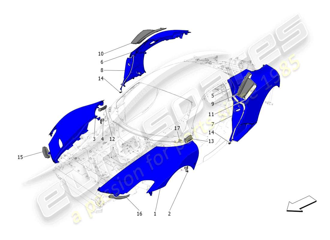 maserati mc20 (2023) copertura esterna diagramma delle parti