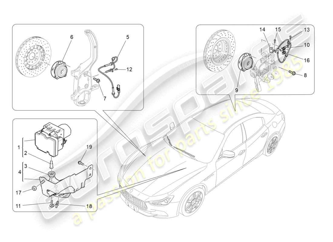 maserati ghibli (2014) sistemi di controllo della frenata diagramma delle parti