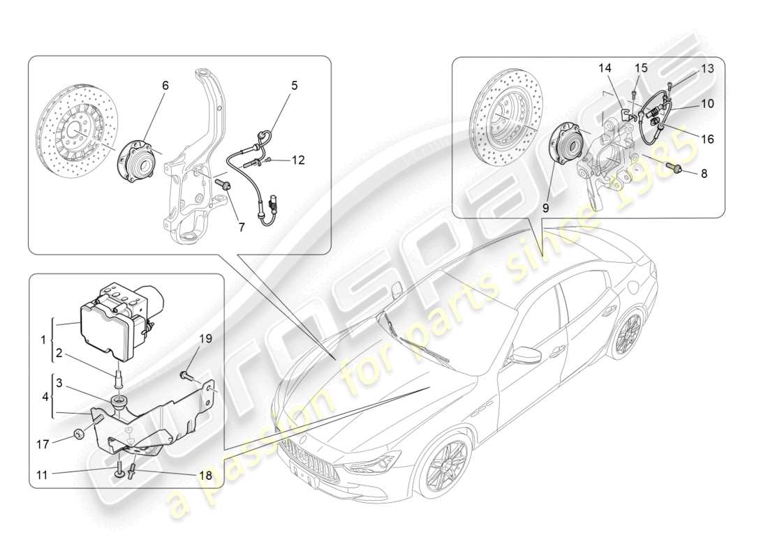 maserati ghibli (2014) diagramma delle parti dei sistemi di controllo della frenatura